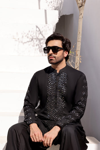 Eclipse Black Crystal-Detail Kurta Set