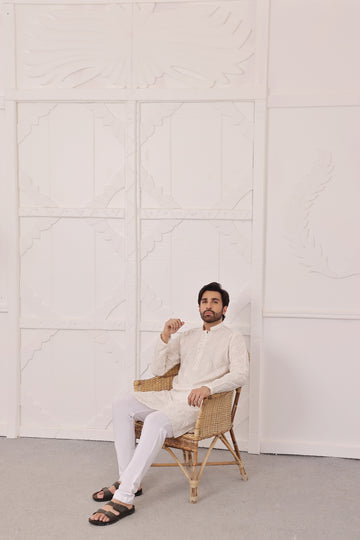 Classic Ivory Hand-Embroidered Chikankari Kurta