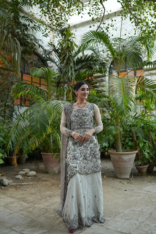 Miraal White and Gray Bridal Lehenga
