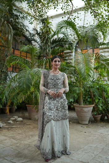 Miraal White and Gray Bridal Lehenga