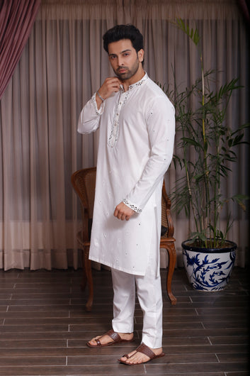 Sheen - White Shalwar Kameez with Sheesha Work