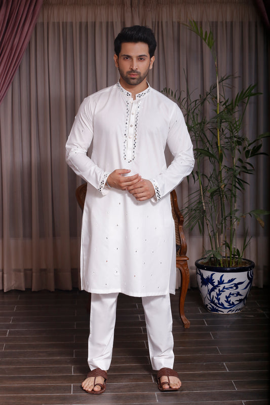 Sheen - White Shalwar Kameez with Sheesha Work